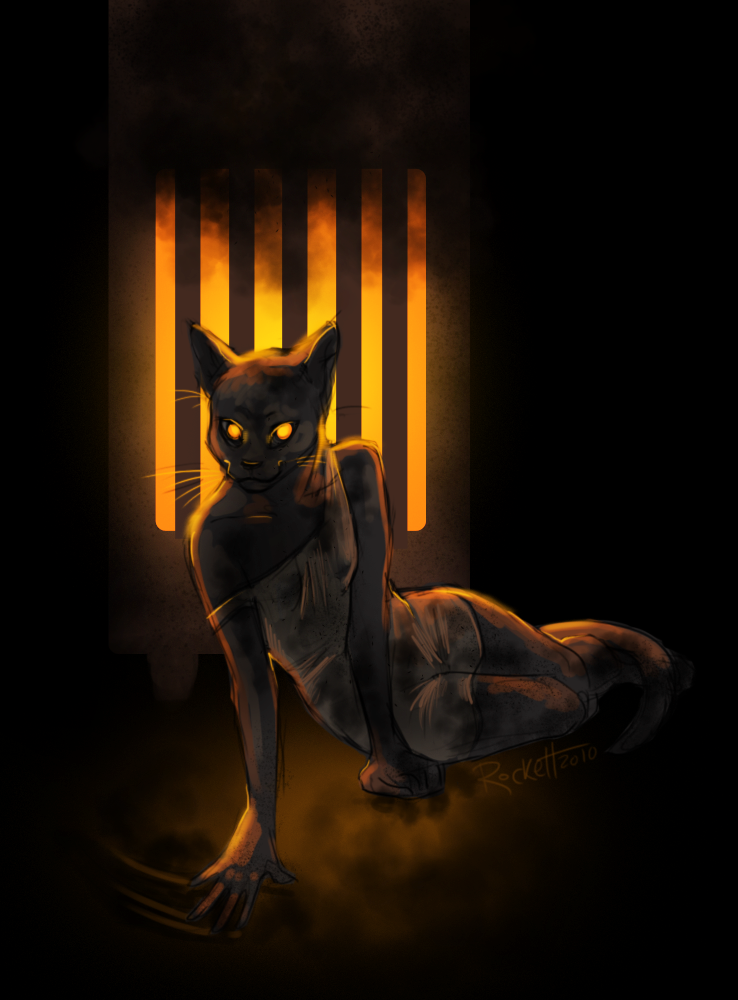 black_body black_fur female fur solo yellow_eyes kittiara soot_(ragamuffins) domestic_cat felid feline felis mammal