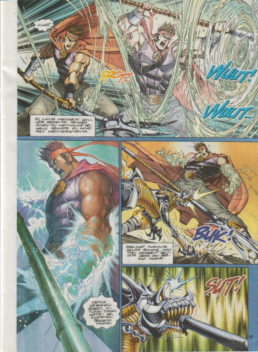 anthro base_two_layout blockage_(layout) duo feral fight five_frame_image holding_object holding_weapon machine male melee_weapon metallic_body polearm saint scan sound_effects text thought_bubble trident vertical_blockage weapon khoo_fuk_lung manhua canid canine human mammal robot robot_feral comic malaysian_text traditional_media_(artwork) translated