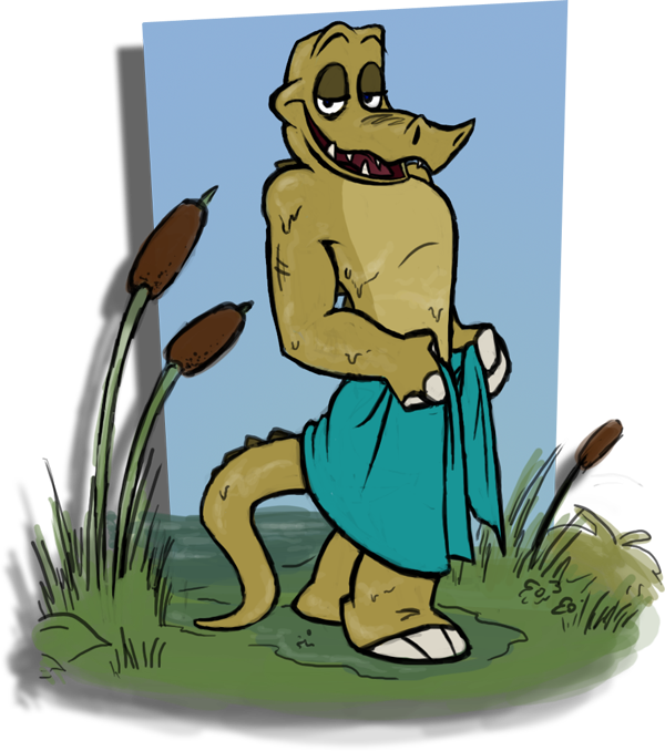 anthro clothing male solo towel undressing rubberskunktoo crocpond rompa crocodile crocodilian reptile scalie alpha_channel