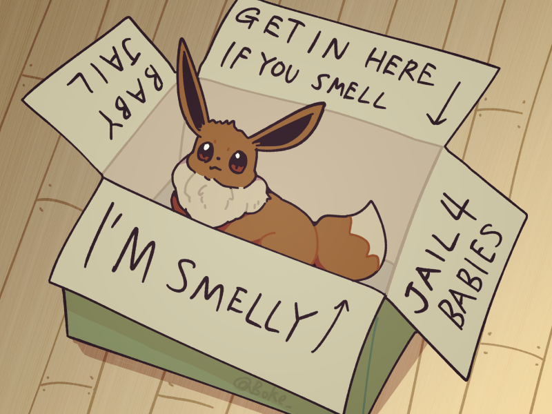 acting_like_a_cat ambiguous_gender box brown_body cardboard cardboard_box container daww directional_arrow feral floor looking_up solo text wood wood_floor boke_(artist) dogshaming get_in_here_if_you_smell nintendo pokemon eevee generation_1_pokemon pokemon_(species) 2020 4:3 english_text meme reaction_image redraw