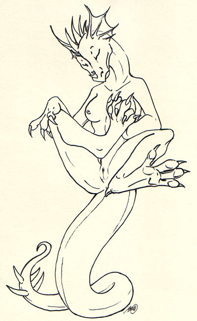 4_toes anthro between_toes breasts claws eyes_closed feet female finger_claws genitals holding_feet horn nipples non-mammal_breasts non-mammal_nipples nude pussy solo tail toe_claws toes uaykan mythology dragon mythological_creature mythological_scalie scalie 2006