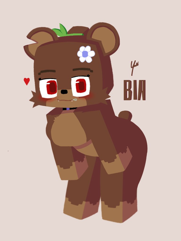 blush brown_body brown_fur female fur heart_symbol looking_at_viewer notched_ear red_eyes simple_background solo white_background ishitaka_uwu microsoft minecraft mojang xbox_game_studios bia_(slipperyt) bear mammal teddy_bear_(species) 3:4