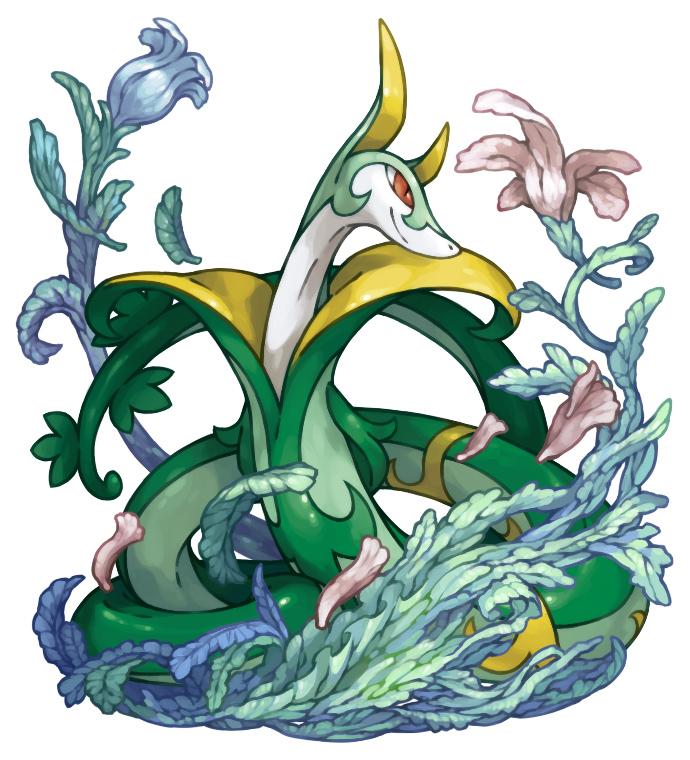 ambiguous_gender feral flower green_body green_skin plant red_eyes serpentine smile solo pearl7 nintendo pokemon generation_5_pokemon pokemon_(species) serperior