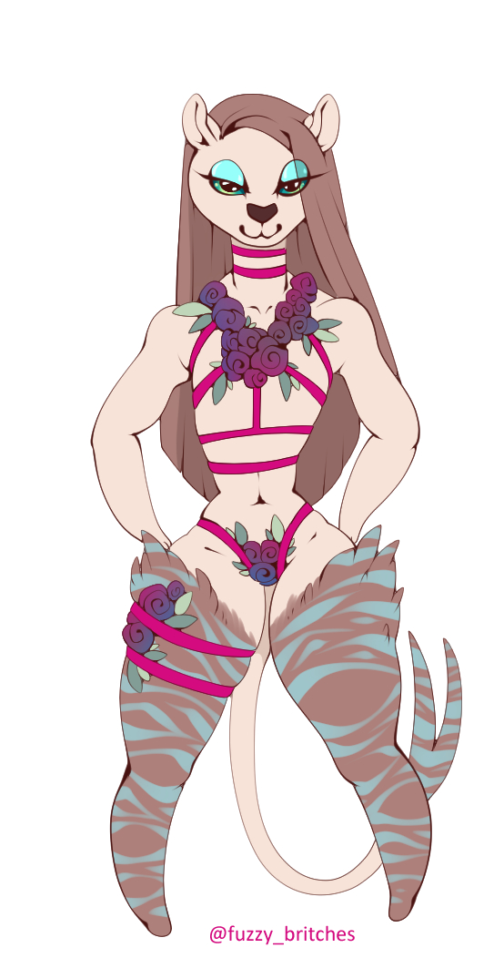 chibi clothing eyeshadow female femboy flat_chested floral harness lingerie makeup solo underwear fuzzy-britches lucian felid hybrid lion mammal pantherine