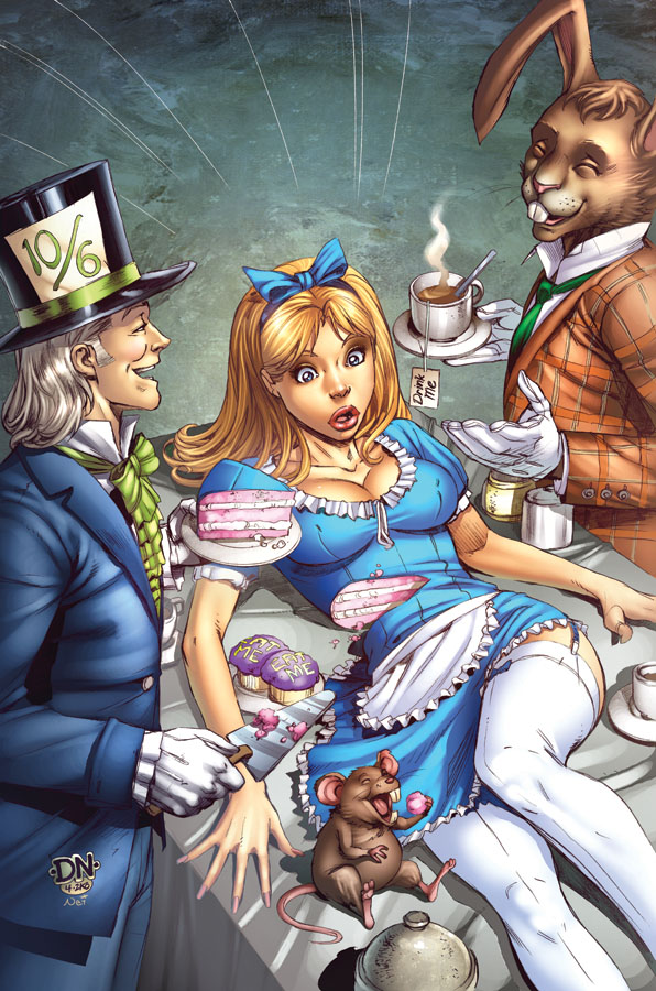 beverage cake dessert female food group human_focus not_furry_focus shocked tail tea unknown_artist alice_in_wonderland alice_(alice_in_wonderland) mad_hatter march_hare human lagomorph leporid mammal mouse murid murine rabbit rodent