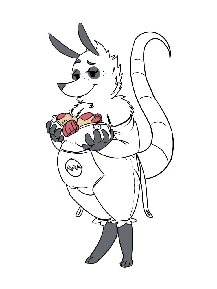 anthro breasts clothing fake female footwear holding_breast legwear overalls shirt_stuffing socks solo unknown_artist poppy_opossum poppy_opossum_(character) american_opossum mammal marsupial virginia_opossum 3:4