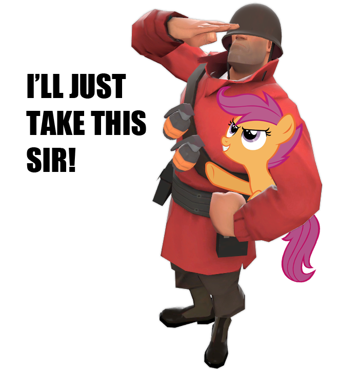 duo explosives female feral grenade male simple_background smile tail text transparent_background weapon young young_feral trotsworth friendship_is_magic hasbro my_little_pony team_fortress_2 valve scootaloo_(mlp) soldier_(team_fortress_2) equid equine horse human mammal pony alpha_channel crossover english_text grandfathered_content meme