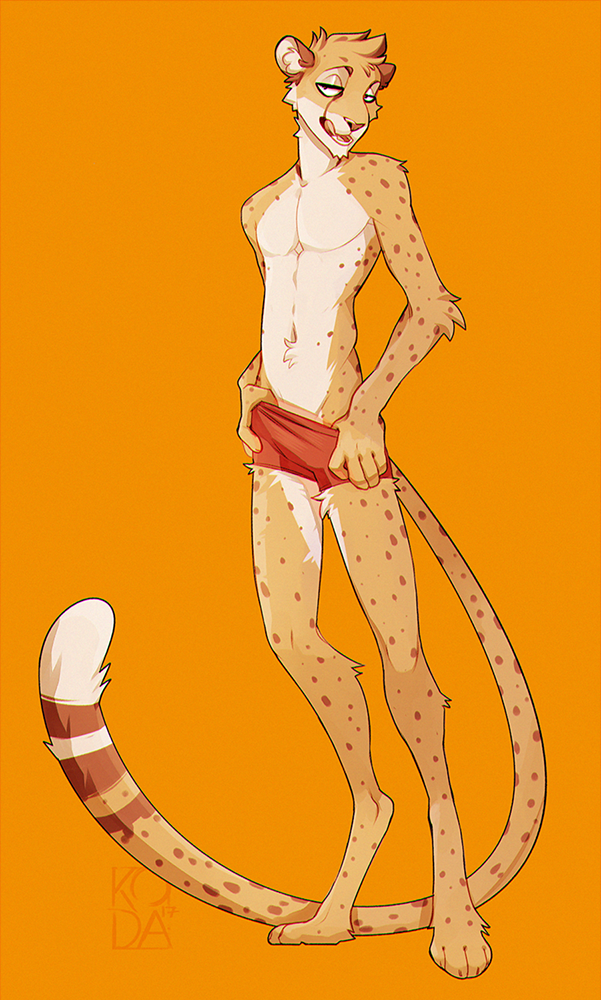 anthro clothing clothing_pull digitigrade licking licking_lips long_tail male simple_background slim solo tail teasing tongue tongue_out underwear underwear_pull waistband_pull koda-jd koda_jd spots_(spotthecat) cheetah felid feline mammal 2017 digital_media_(artwork)