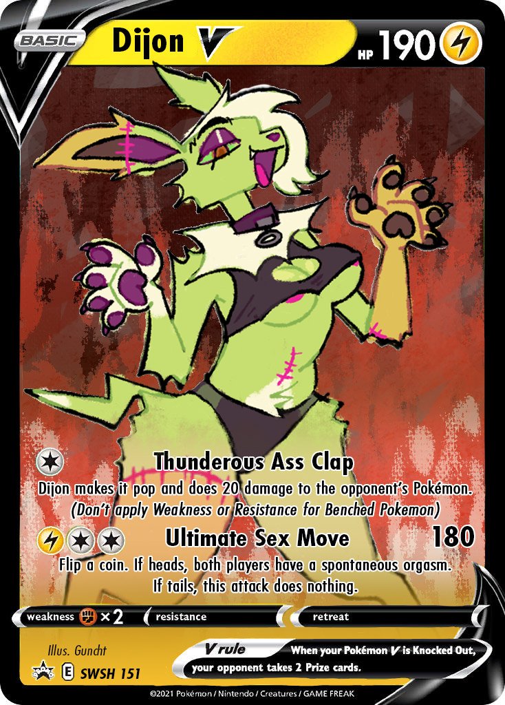 anthro breasts card_template female nipples solo text trading_card_template guncht third-party_edit nintendo pokemon pokemon_tcg dijon_(guncht) eeveelution generation_1_pokemon jolteon pokemon_(species) english_text trans_(lore) trans_man_(lore)