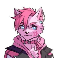 anthro black_nose blue_eyes cheek_tuft chest_tuft clothing collar ear_piercing eyebrows facial_tuft fur hair inner_ear_fluff looking_at_viewer male multicolored_clothing occult_symbol pentagram piercing pink_body pink_collar pink_ears pink_eyebrows pink_fur pink_hair pink_star simple_background smile solo star_pupils symbol tuft white_background jason_xiaojie felid mammal 1:1 low_res thumbnail