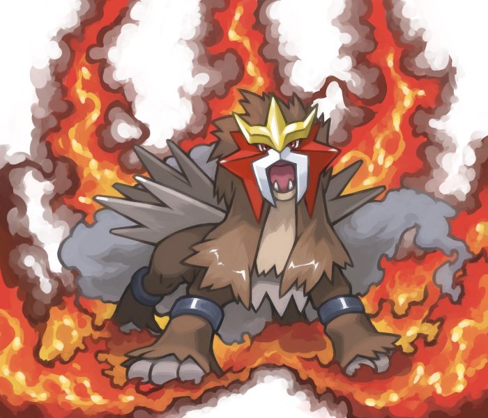 ambiguous_gender feral fire looking_at_viewer open_mouth red_eyes solo pearlasaurus nintendo pokemon entei generation_2_pokemon legendary_pokemon pokemon_(species)