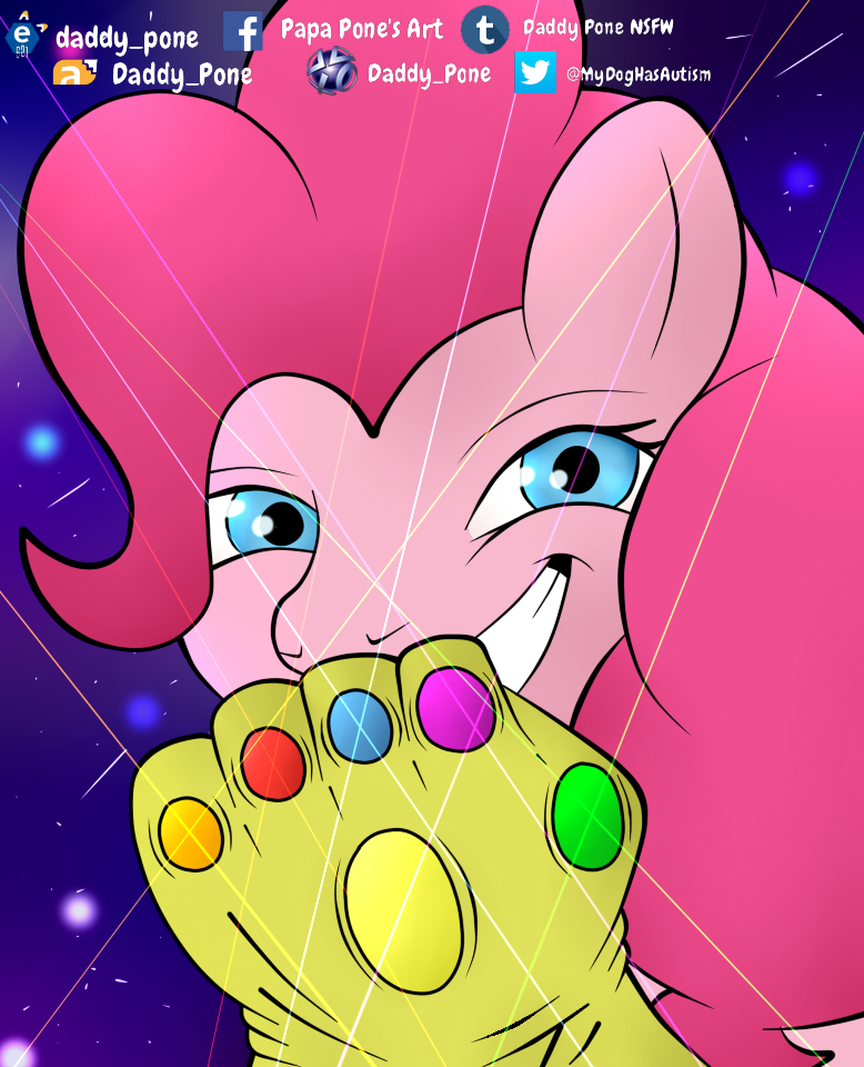 female glistening infinity_gauntlet smile solo space daddy_pone friendship_is_magic hasbro marvel my_little_pony pinkie_pie_(mlp) equid mammal