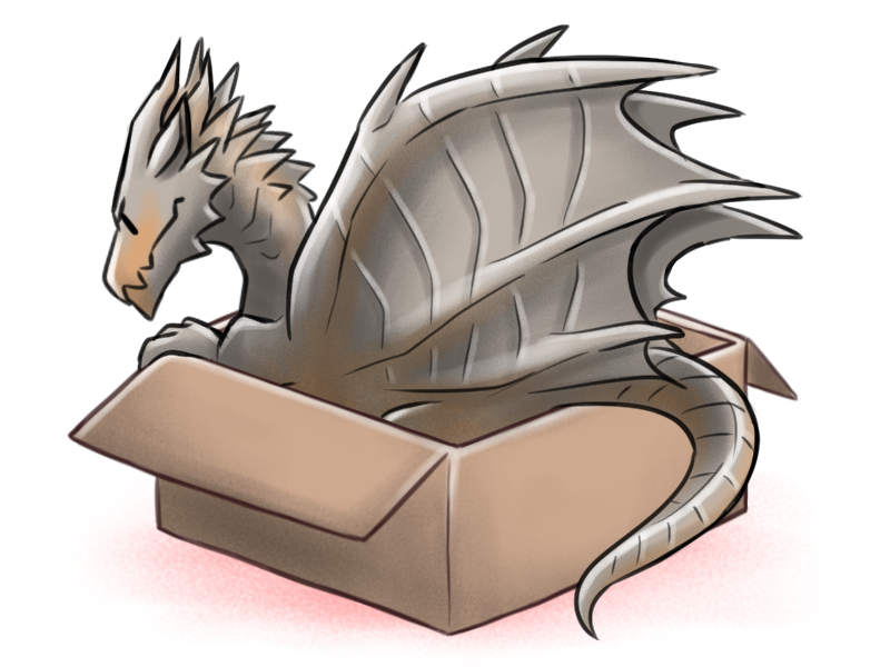 ambiguous_gender box container feral in_box in_container simple_background solo tail white_background canes-cm capcom monster_hunter mythology dragon elder_dragon kushala_daora mythological_creature mythological_scalie reptile scalie 4:3