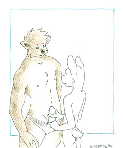 anthro briefs brown_body brown_fur butt clothed clothing clothing_pull duo foreskin fur genitals handjob humanoid_genitalia humanoid_penis looking_at_another male male/male narrow_hips navel nipples nude partially_clothed penile penis scut_tail sex short_tail simple_background size_difference slim tail thick_thighs thin_thighs underwear underwear_down underwear_pull white_background white_body white_briefs white_clothing white_fur white_underwear young artdecade canid canine lagomorph leporid mammal rabbit 2002 colored_pencil_(artwork) low_res traditional_media_(artwork)