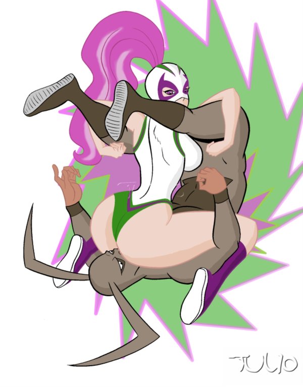 antennae_(anatomy) duo female not_furry sex wrestling tulio_(artist) mucha_lucha buena_girl the_flea humanoid mammal digital_media_(artwork)