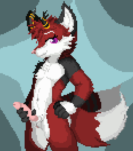 anthro genitals herm holding_penis intersex maleherm penis pussy sackless simple_background solo the_shen avaa_velvet canid canine fox mammal digital_media_(artwork) pixel_(artwork)