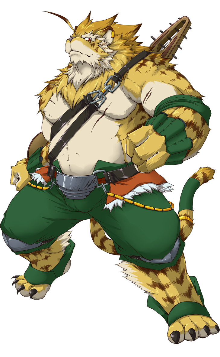 abs anthro claws clothing fur hair male muscular muscular_anthro muscular_male scar solo stripes tail suruga felid mammal pantherine tiger