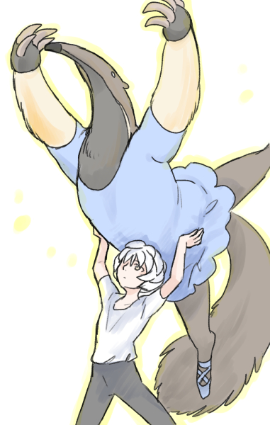 ambiguous_gender anthro ballerina ballet clothed clothing dancing duo fluffy fluffy_tail fully_clothed tail nyame8 princess_tutu anteaterina mytho_(princess_tutu) anteater human mammal pilosan xenarthran