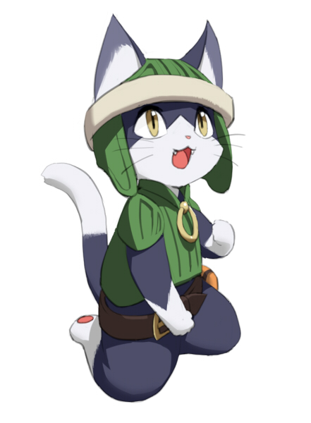 anthro biped clothing kneeling simple_background solo white_background unknown_artist .hack cyberconnect2 hermit_(.hack) domestic_cat felid feline felis mammal