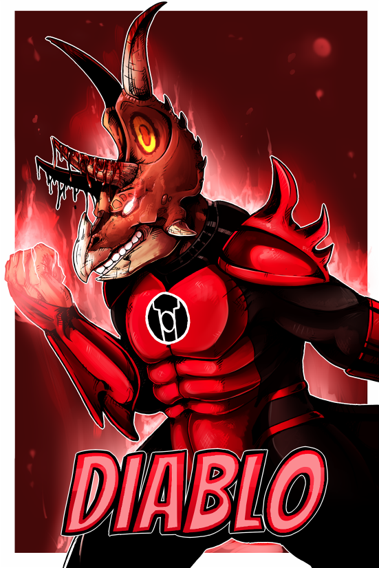 anthro black_clothing black_suit clothing empty_eyes glowing glowing_eyes horn male muscular muscular_anthro muscular_male red_clothing red_suit simple_background solo suit teeth imperatorcaesar green_lantern dinosaur prehistoric_species reptile scalie