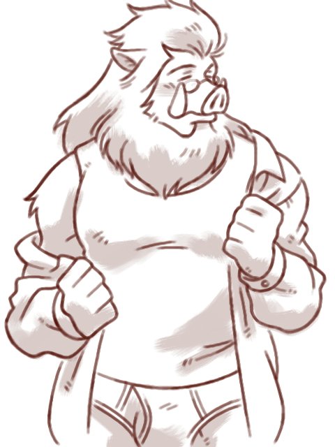 anthro beard briefs bulge clothing dress_shirt eyes_closed eyewear facial_hair glasses male pig_snout shirt simple_background solo tank_top topwear tusks unbuttoned_shirt underwear white_background shirako the_boy_and_the_beast iozen mammal suid suina sus_(pig) wild_boar 3:4 monochrome