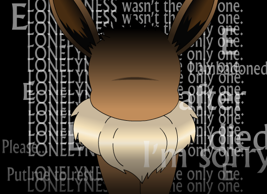 ambiguous_gender black_background brown_body brown_fur creepy faceless fur looking_at_viewer simple_background solo text krazykacophony abandon_lonliness creepypasta nintendo pokemon lonliness canid canine eevee generation_1_pokemon mammal pokemon_(species) 2011 english_text