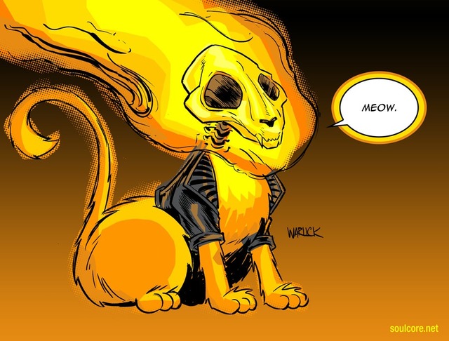 bone bottomless clothed clothing dialogue feral fire fur gradient_background jacket leather male mrvlcats onomatopoeia orange_body orange_fur raised_tail simple_background sitting skull solo sound_effects speech_bubble tail text topwear matthew_warlick marvel ghost_rider domestic_cat felid feline felis mammal english_text