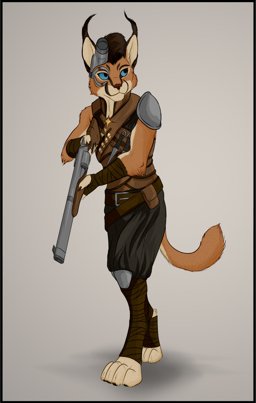 anthro gun handgun male ranged_weapon revolver solo weapon spectronic jakai_(spectronic) caracal caracal_(genus) felid feline mammal hi_res