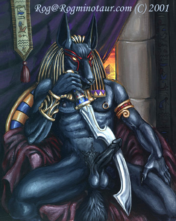 abs anthro balls black_body erection genitals humanoid_genitalia humanoid_penis male melee_weapon muscular muscular_anthro muscular_male nipple_piercing nipples pecs penis piercing pubes sitting solo sword weapon rog_minotaur werepuppy egyptian_mythology middle_eastern_mythology mythology anubis anubian_jackal canid canine canis deity jackal mammal 2001 artist_collaboration colored low_res