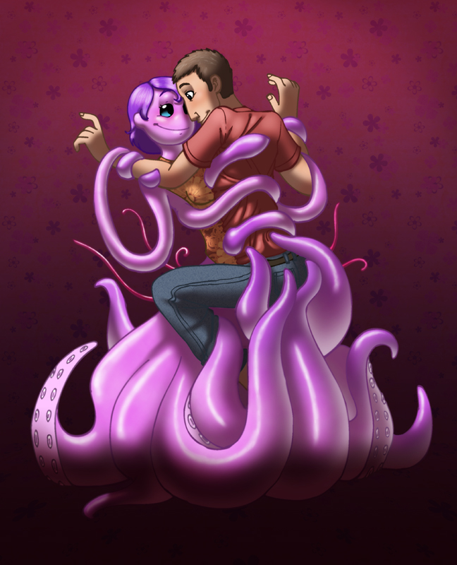 cuddling duo female human_on_humanoid interspecies male monster_girl_(genre) pink_body pink_tentacles suction_cup tentacles humon love_and_tentacles frida tom_(humon) animal_humanoid cephalopod cephalopod_humanoid human humanoid mammal marine marine_humanoid mollusk mollusk_humanoid monster tentacle_creature