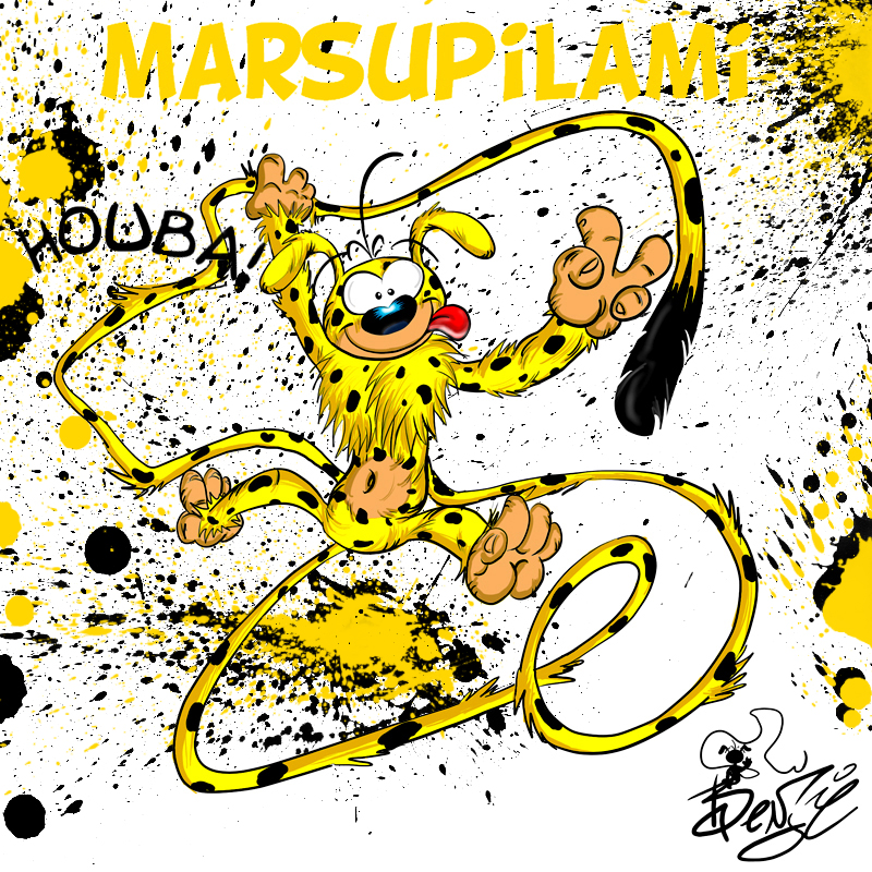 anthro black_spots fur male navel solo spots tongue tongue_out yellow_body yellow_fur benji2d marsupilami_(series) spirou_magazine marsupilami_(character) mammal marsupilami primate 1:1 2008 digital_media_(artwork)