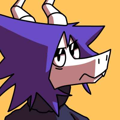 ambiguous_gender anthro blue_hair clothing eyeshadow fangs hair horn makeup scales simple_background solo sweater teeth topwear white_body white_scales yellow_background patshi parker_buckley lizard reptile scalie 1:1 bust_portrait low_res portrait