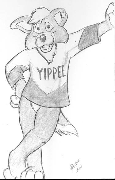 anthro bottomless clothed clothing featureless_crotch feet fur grin hand_on_hip hand_on_own_hip head_tuft hindpaw leaning_on_wall looking_at_viewer male paws plantigrade shirt simple_background smile smiling_at_viewer solo tail text text_on_clothing text_on_shirt text_on_topwear topwear tuft herbie_bearclaw yippee_coyote canid canine canis coyote mammal 2000 character_name full-length_portrait graphite_(artwork) greyscale monochrome portrait signature traditional_media_(artwork)