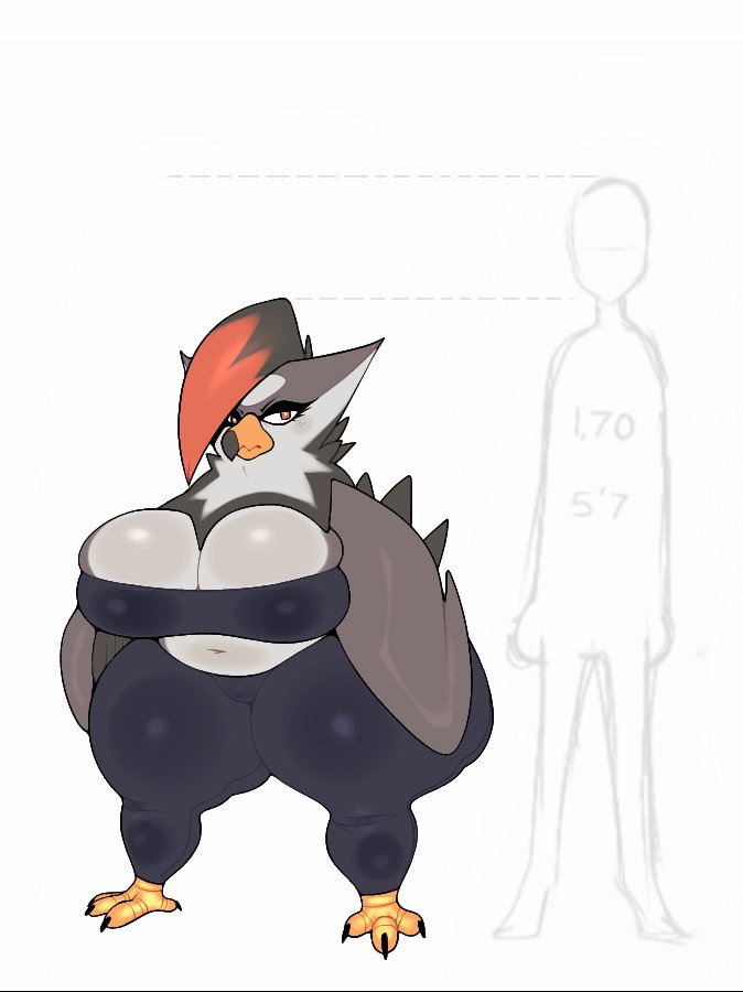 anthro beak big_breasts big_butt black_beak black_bottomwear black_clothing black_crop_top black_feather_hair black_hair black_shirt black_tail black_toe_claws black_topwear blush bottomwear breasts butt claws clothed clothing crop_top feather_hair feathered_tail feathers female grey_body grey_feathers grey_wings hair half-closed_eyes leggings legwear multicolored_beak multicolored_hair narrowed_eyes orange_beak orange_eyes pseudo_hair red_feather_hair red_hair shirt solo tail thick_thighs toe_claws topwear two_tone_beak two_tone_feather_hair two_tone_hair two_tone_wings wings kaizocns nintendo pokemon starlet_(kaizocns) generation_4_pokemon pokemon_(species) staraptor 2024 digital_media_(artwork) model_sheet