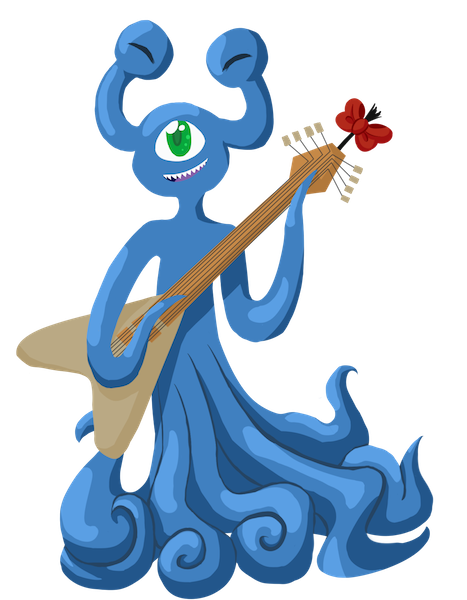 blue_body blue_skin eyestalks green_eyes guitar holding_guitar holding_musical_instrument holding_object male multi_eye musical_instrument plucked_string_instrument ribbons simple_background smile solo string_instrument teeth tentacles transparent_background wakamolez earthbound_(series) flying_v mother:_cognitive_dissonance nintendo alinivar alien mook alpha_channel official_art