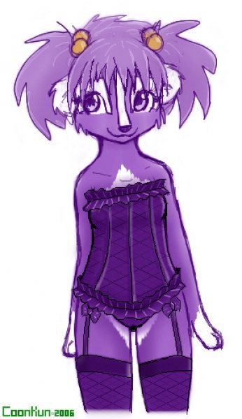 :3 adolescent anthro basque clothed clothing collarbone corset female front_view fur garter_straps hair legwear lingerie multicolored_body multicolored_fur pigtails purple_body purple_clothing purple_corset purple_fur purple_hair purple_legwear purple_thigh_highs short_snout simple_background skimpy smile solo stockings thigh_highs topwear two_tone_body two_tone_fur underwear underwear_only white_background white_body white_fur young young_anthro young_female coonkun nanette mammal mephitid skunk 2006 purple_theme