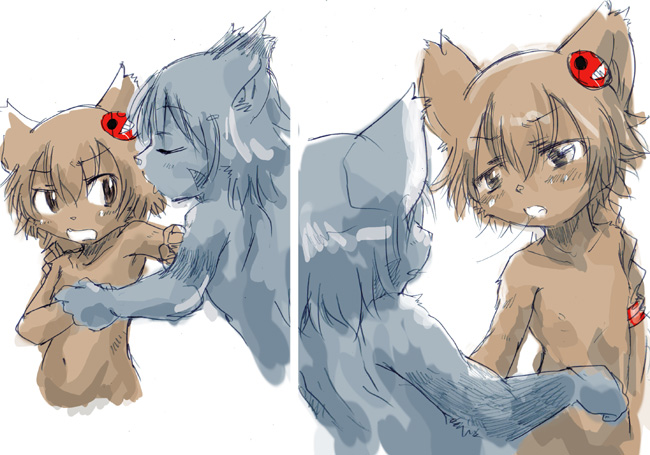 anthro blush duo kissing male male/male young ctog felid mammal colored_sketch sketch