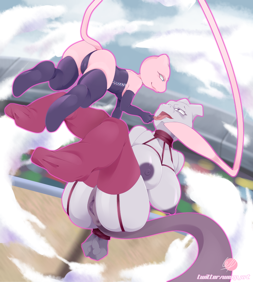 anthro anus areola big_breasts blush breasts butt detailed_background dominant dominant_female duo female female/female genitals legendary_duo mew_duo nipples nude open_mouth pussy smile tail thick_thighs tongue tongue_out wide_hips weepinbelly nintendo pokemon generation_1_pokemon legendary_pokemon mammal mew_(pokemon) mewtwo pokemon_(species) 2019