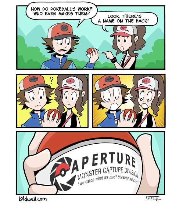 brown_hair clothing female hair hat headgear headwear male not_furry o_o pokeball shocked standard_pokeball text caldwell_tanner aperture_science nintendo pokemon portal_(series) valve hilbert_(pokemon) hilda_(pokemon) pokemon_trainer human mammal comic crossover english_text url