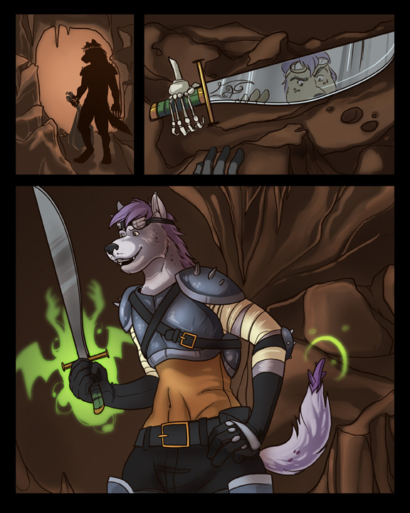 anthro armor bone eyewear goggles male melee_weapon sword weapon angrboda preyfar hyena mammal spotted_hyena 4:5 comic