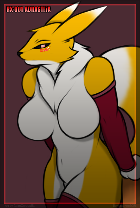 anthro black_sclera breasts female fur nude solo tail white_body white_fur yellow_body yellow_fur galmgaruda51 bandai_namco digimon canid canine digimon_(species) mammal renamon