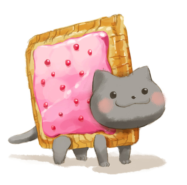 ambiguous_gender black_eyes blush food simple_background smile solo nemurism nyan_cat_(copyright) pop-tarts nyan_cat domestic_cat felid feline felis food_creature hybrid living_pastry mammal poptart_cat poptart_creature 2011 meme