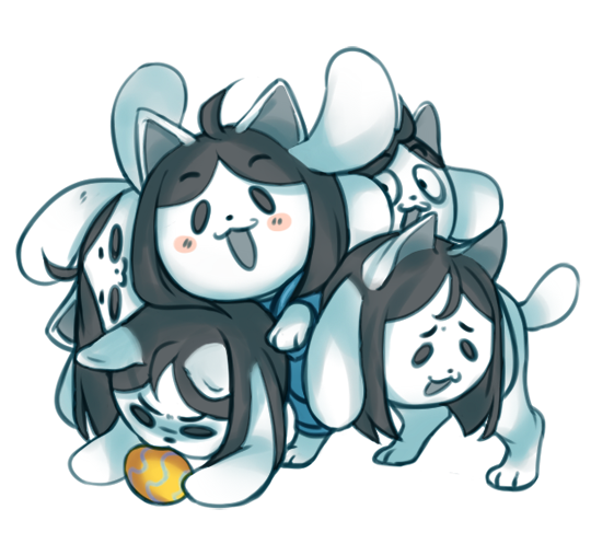 5_heads ambiguous_gender clothed clothing egg feral fur hair looking_at_viewer multi_head open_mouth solo standing white_body white_fur felidacity undertale undertale_(series) temmie_(undertale) canid canine felid feline mammal tem alpha_channel