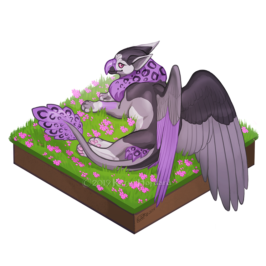 ambiguous_gender beak feathered_wings feathers feral grass isometric paws plant simple_background smile solo white_background wings katie_hofgard mythology royalty_(character) avian gryphon mythological_avian mythological_creature 1:1 2019 digital_media_(artwork)