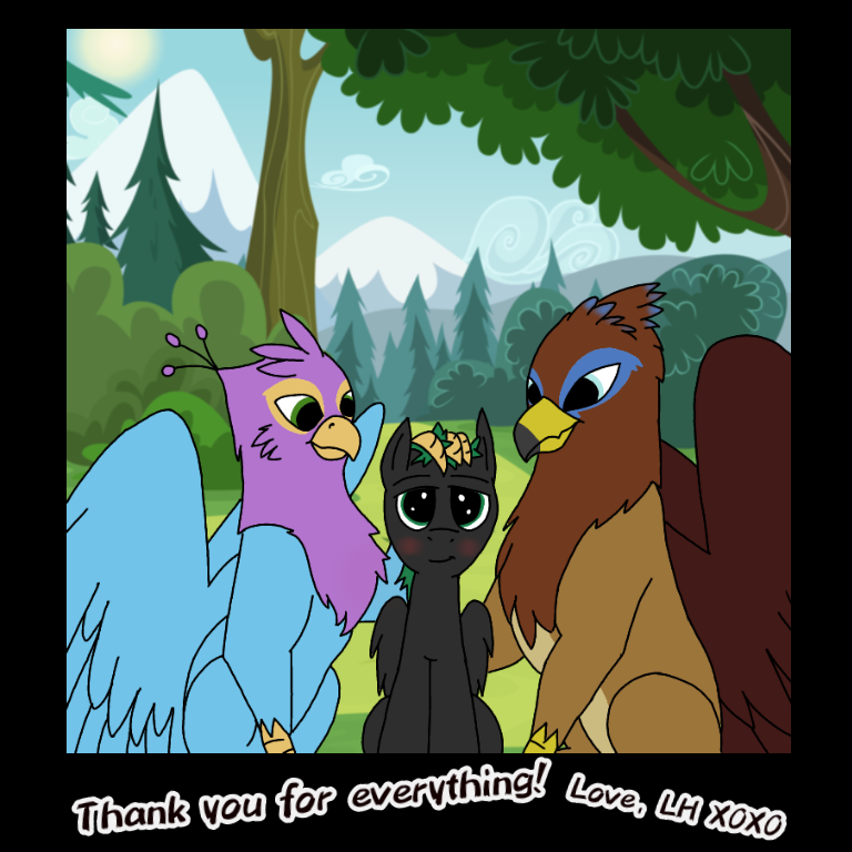 avian_feet beak blue_body blue_markings blush countershading feathered_crest feathered_wings feathers feral forest green_eyes group head_crest male markings paws pink_body plant quadruped thanking tree trio wings lightning_hunt_(artist) hasbro my_little_pony mythology fan_character gyro_feather lightning_hunt saewin avian bird equid equine galliform gryphon mammal mythological_avian mythological_creature mythological_equine peafowl pegasus phasianid 1:1