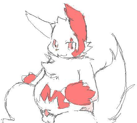 erection fur genitals looking_at_viewer male markings nude penis red_markings simple_background slightly_chubby small_penis solo tail toony white_background white_body white_fur kogamaru nintendo pokemon generation_3_pokemon pokemon_(species) zangoose colored_sketch low_res sketch