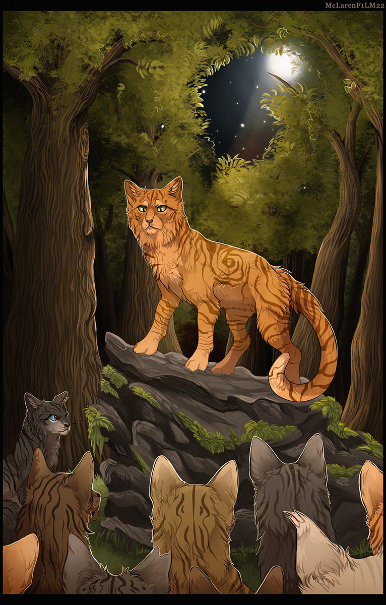 black_whiskers detailed_background ear_tuft feral full_moon fur green_eyes grey_body grey_fur group highrock moon moss night orange_body orange_fur outside paws plant rock sitting sky standing star starry_sky striped_body striped_fur stripes tail tree tuft whiskers yellow_eyes maplespyder warriors_(book_series) cinderpelt_(warriors) firestar_(warriors) classic_tabby domestic_cat felid feline felis mackerel_tabby mammal tabby_cat 2013 cel_shading character_request digital_drawing_(artwork) digital_media_(artwork) hi_res shaded male_(lore)