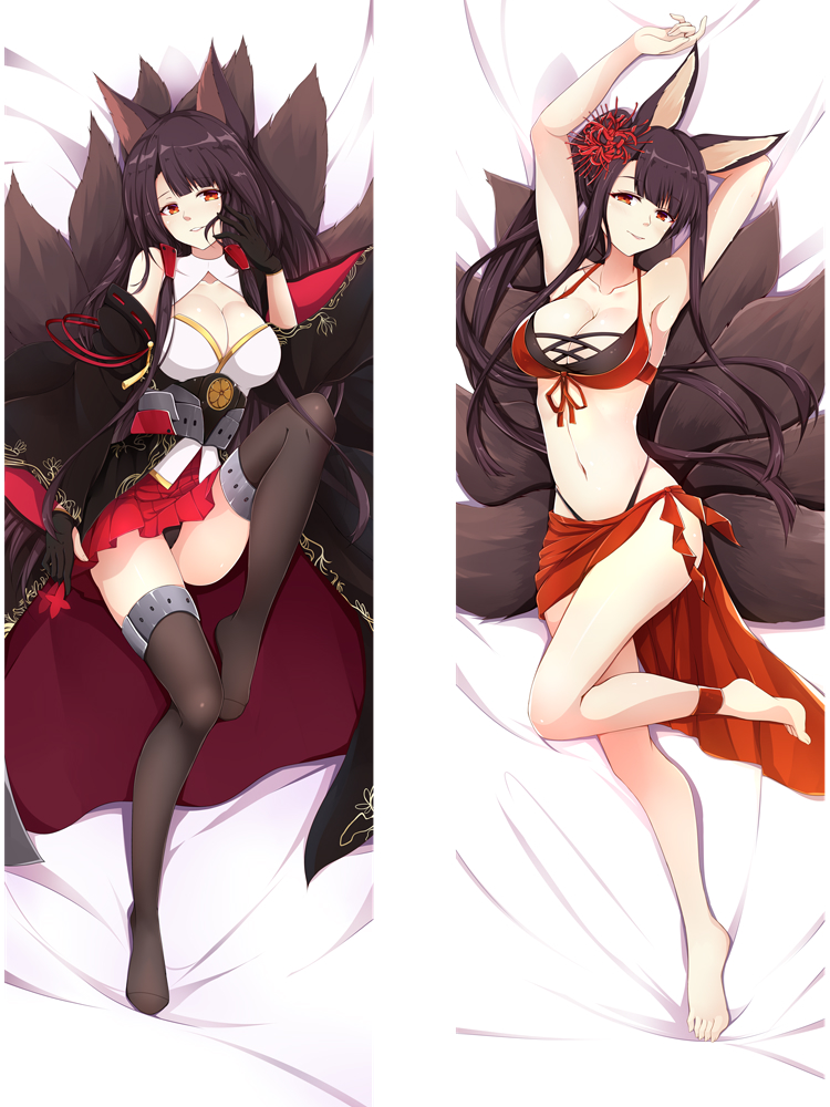 clothed clothing dakimakura female solo swimwear upskirt qingye_ling azur_lane akagi_(azur_lane) animal_humanoid canid canid_humanoid canine canine_humanoid fox_humanoid humanoid mammal mammal_humanoid 3:4 dakimakura_design