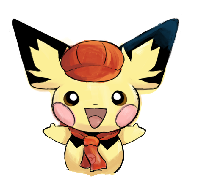 ambiguous_gender anthro barista beret clothing extended_arms hat headgear headwear necktie solo anonymous_artist nintendo pokemon pokemon_cafe_remix guisaldo generation_2_pokemon pichu pokemon_(species) male_(lore)