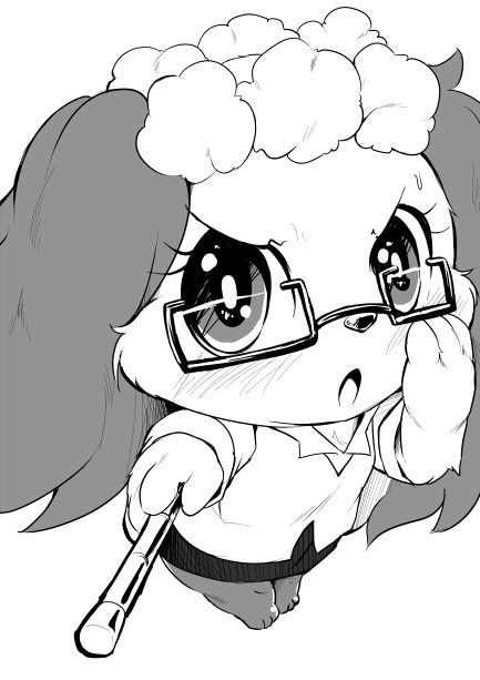 anthro eyewear female glasses kemono open_mouth solo teacher ukan_muri jewelpet sanrio sega sega_fave sapphie_(jewelpet) bird_dog canid canine canis cavalier_king_charles_spaniel domestic_dog hunting_dog mammal spaniel toy_dog monochrome